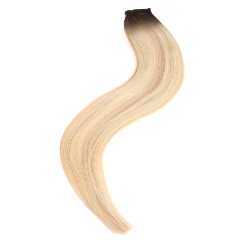 Goud lichtblond balayage donkere aanzet weft hairextensions van Chiq Human Hair